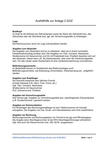 Ausfüllhinweise GOZ-Rechnung - CGM-Dentalsysteme