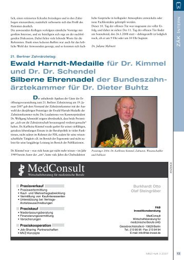 Ewald-Harndt-Medaille 2007 - Zahnärztekammer Berlin