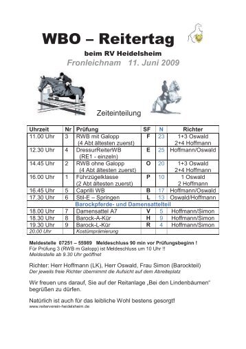 WBO-Veranstaltung 2009 für Jugend, Barockreiter und Damensattel