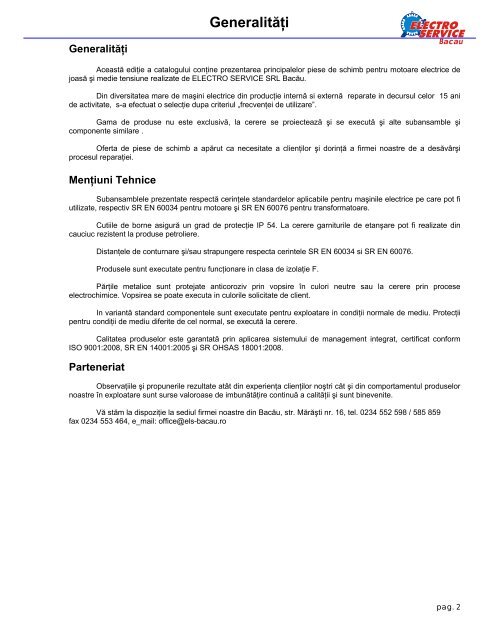 2. Catalog piese schimb (document pdf) - Electro Service srl - Bacau