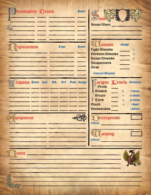 Ars Magica 5th Edition Medieval Character Sheet - Mad Irishman