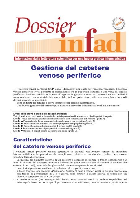 Gestione del catetere venoso periferico - ClinicaVirtuale.altervista.org