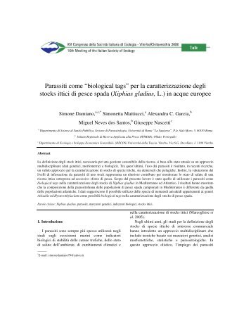 Parassiti come “biological tags” - Società Italiana di Ecologia