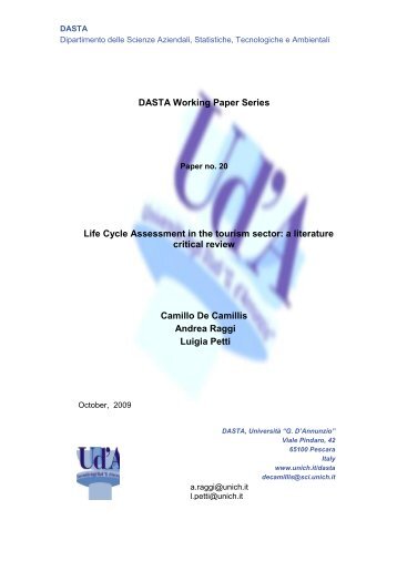 DASTA Working Paper Series Life Cycle Assessment in the tourism ...