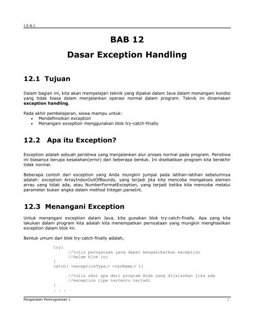 JENI-Intro1-Bab12-Penanganan Pesan Exception - Uad