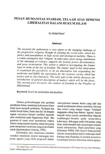 Pesan Humanitas Syariah, Telaah atas Dimensi Liberalitas dalam ...