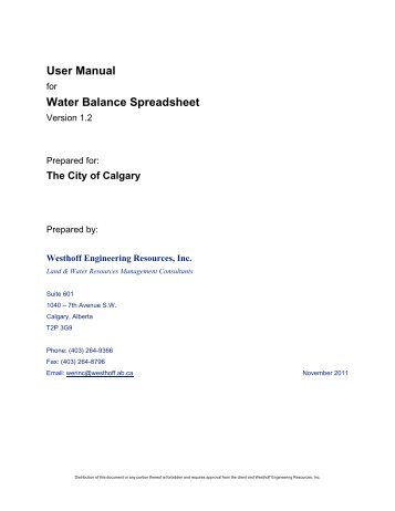 User Manual Water Balance Spreadsheet - The City of Calgary