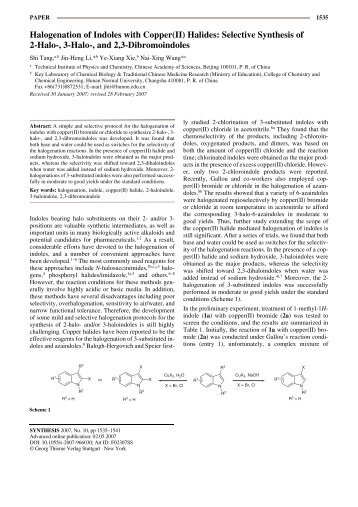 Halogenation of Indoles with Copper(II) Halides: Selective Synthesis ...