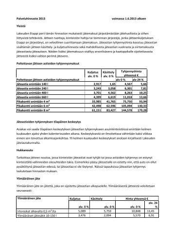 Palveluhinnasto 2013 voimassa 1.6.2013 alkaen Yleistä Lakeuden ...