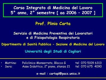 3: Infortuni sul lavoro - Medicina - Università degli studi di Cagliari.
