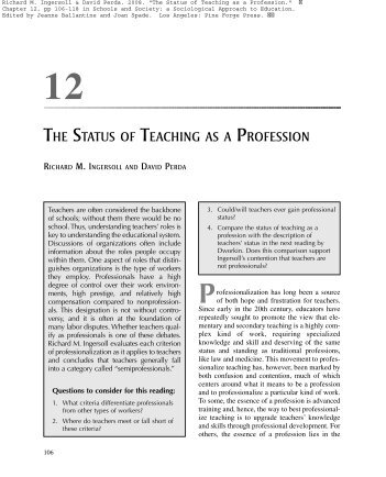 THE STATUS OF TEACHING AS A PROFESSION - Penn GSE ...