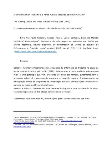 A Enfermagem do Trabalho e a Perda Auditiva Induzida pelo Ruído ...