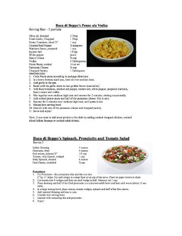 Page 1 Serving Size — 3 portions Buca di Beppo's Penne ala Vodka ...