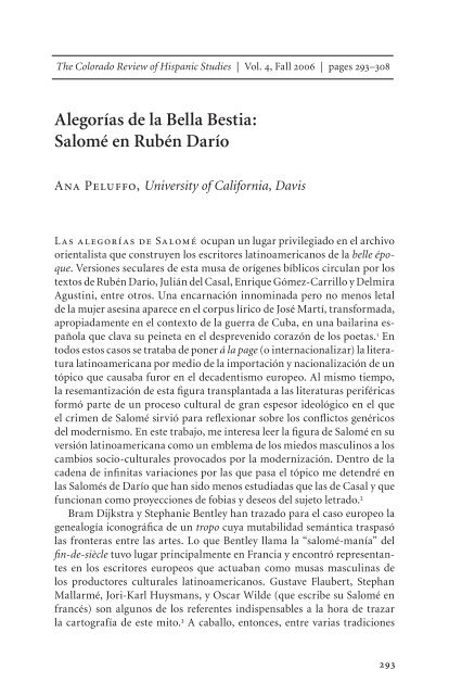 Alegorías de la Bella Bestia: Salomé en Rubén Darío - Spanish
