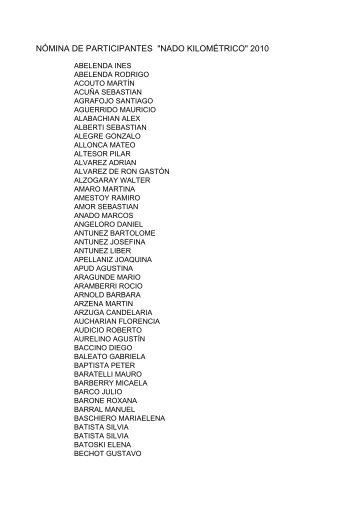 Descargar lista de participantes de Nado Kilométrico.