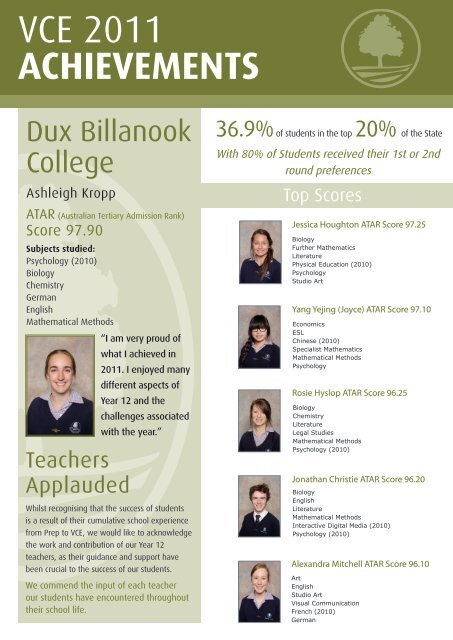 Vce 11 Achievements Billanook College