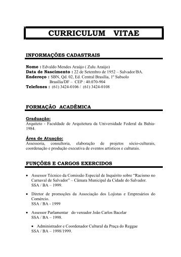 CURRICULUM VITAE - Fundação Cultural Palmares