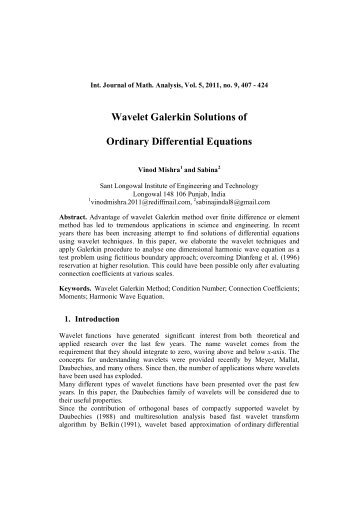 Wavelet Galerkin Solutions of Ordinary Differential Equations