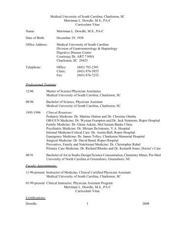 curriculum vitae - Clinical Departments - Medical University of South ...