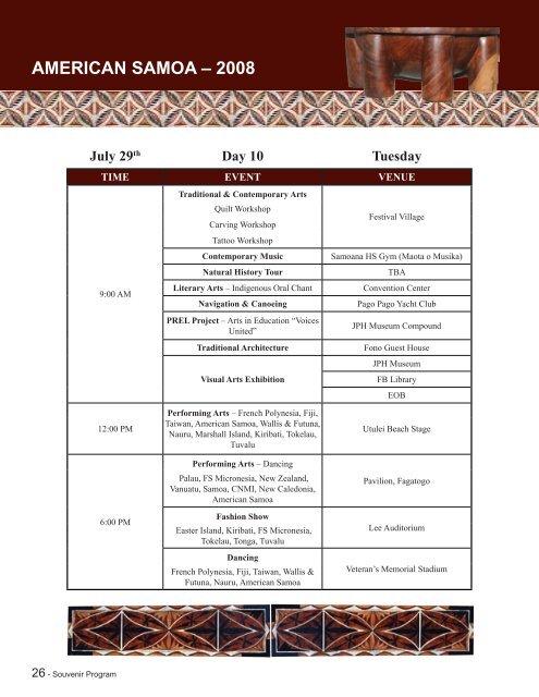 10th Festival of Pacific Arts - American Samoa Information