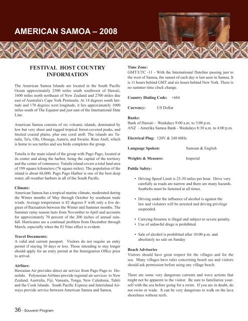 10th Festival of Pacific Arts - American Samoa Information