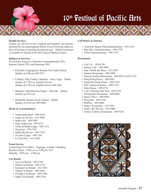 10th Festival of Pacific Arts - American Samoa Information