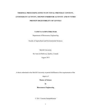 i THERMAL PROCESSING EFFECTS ON TOTAL ... - McGill University