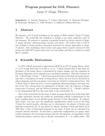 Program proposal for GGI, Florence: Large-N Gauge Theories 1 ...