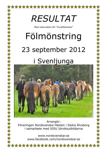 Resultat för samtliga föl visade i Svenljunga - nordsvenskar.se