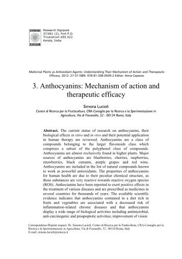 3. Anthocyanins: Mechanism of action and therapeutic efficacy