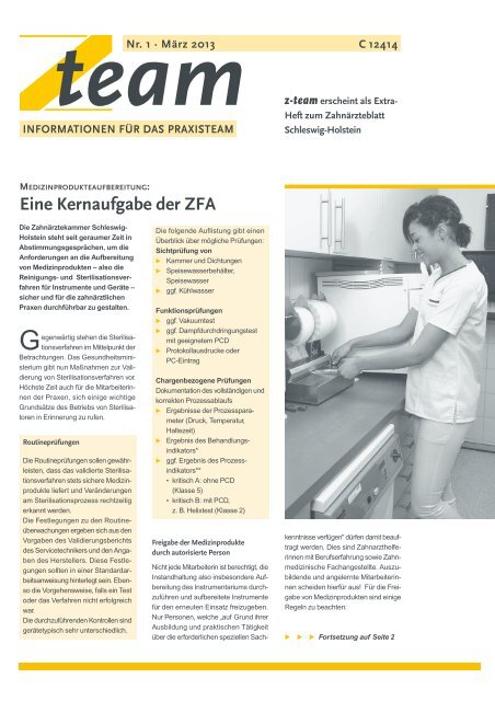 Ausgabe Nr. 1 - März 2013 - Zahnärztekammer Schleswig-Holstein