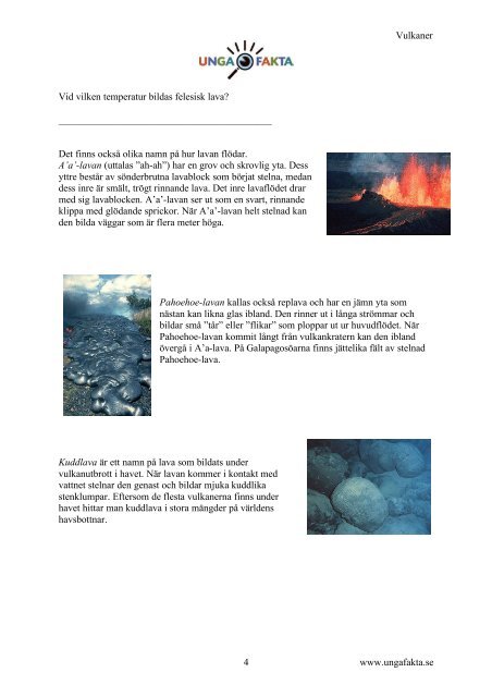 Vulkaner – arbetsmaterial - Unga Fakta