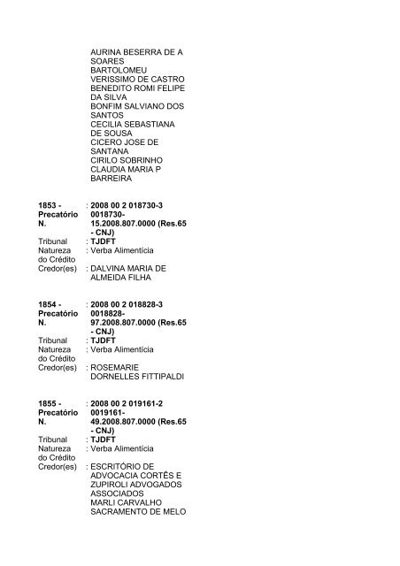 Lista geral de precatórios - TJDFT