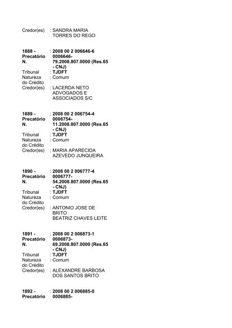 Lista geral de precatórios - TJDFT