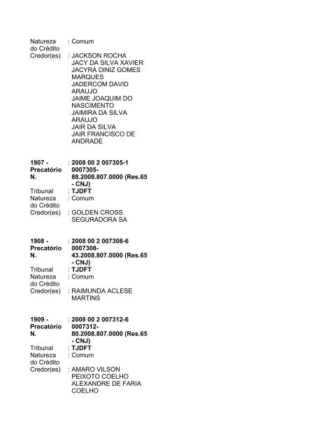 Lista geral de precatórios - TJDFT