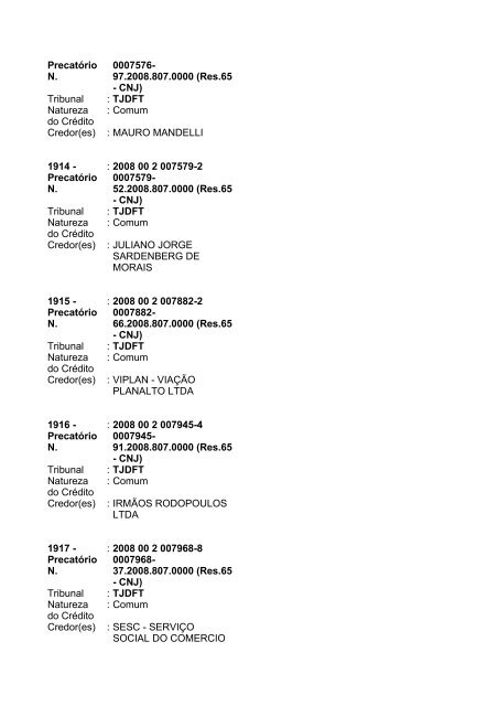 Lista geral de precatórios - TJDFT