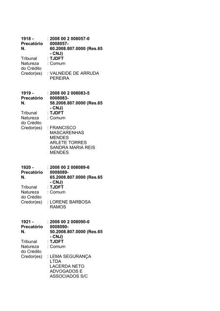 Lista geral de precatórios - TJDFT