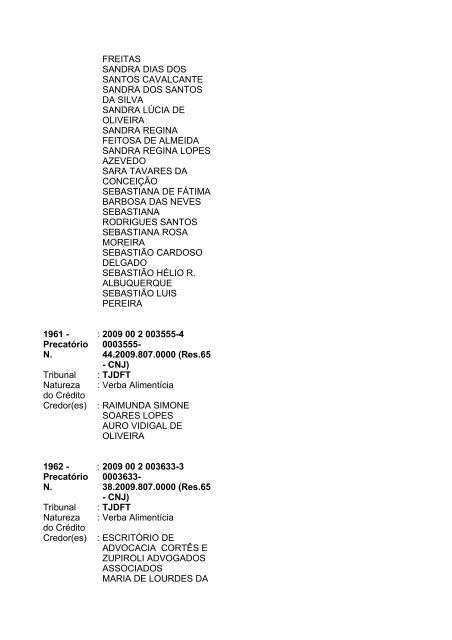 Lista geral de precatórios - TJDFT