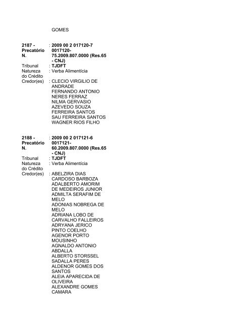 Lista geral de precatórios - TJDFT