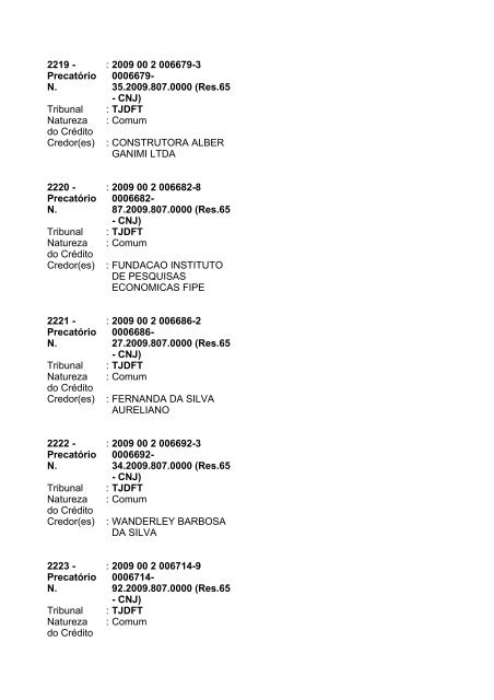 Lista geral de precatórios - TJDFT