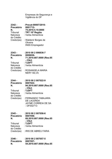 Lista geral de precatórios - TJDFT