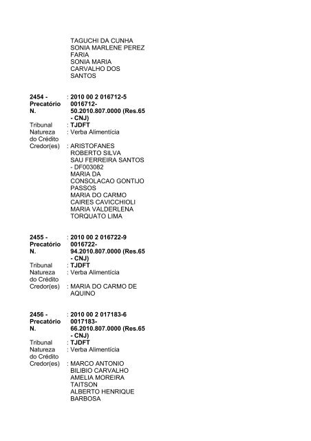 Lista geral de precatórios - TJDFT