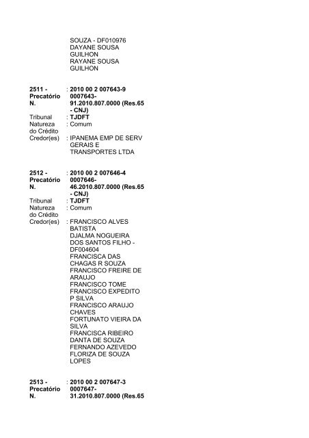 Lista geral de precatórios - TJDFT