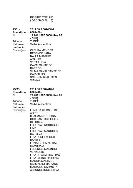 Lista geral de precatórios - TJDFT