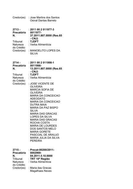 Lista geral de precatórios - TJDFT