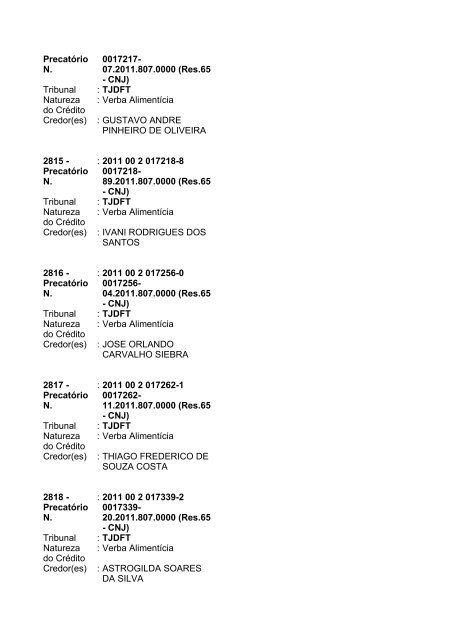 Lista geral de precatórios - TJDFT