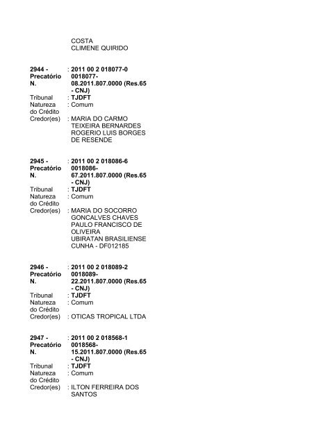 Lista geral de precatórios - TJDFT