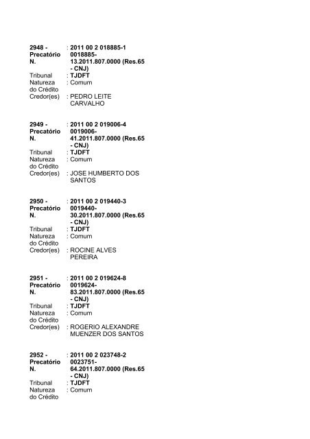 Lista geral de precatórios - TJDFT