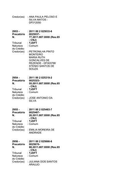 Lista geral de precatórios - TJDFT