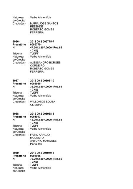 Lista geral de precatórios - TJDFT